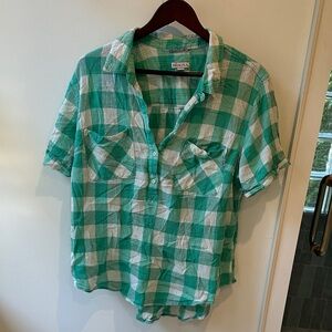 Merona Teal and White Checkered Shirt
